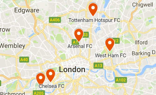 Map Of London Football Clubs Tourist England