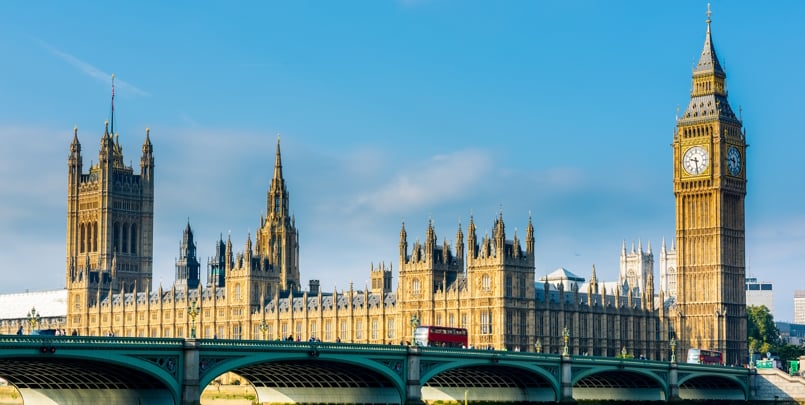Westminster Bridge and Houses of Parliament with Thames river. London, United Kingdom
