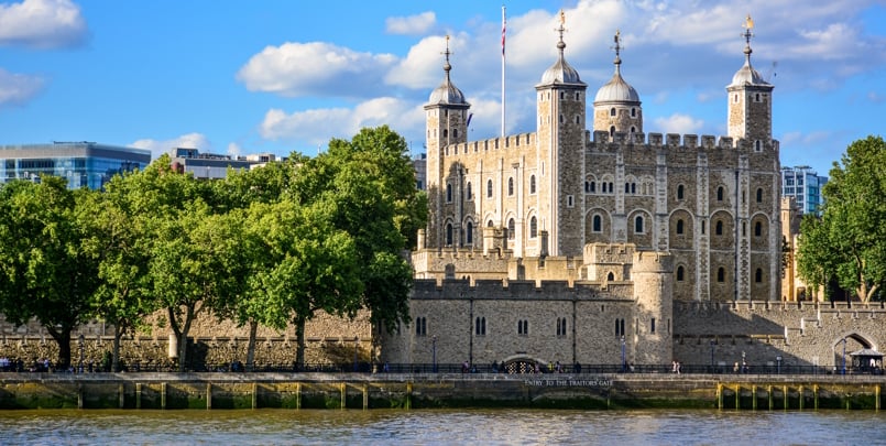 View of the Tower of London, a castle and a former prison in Lon